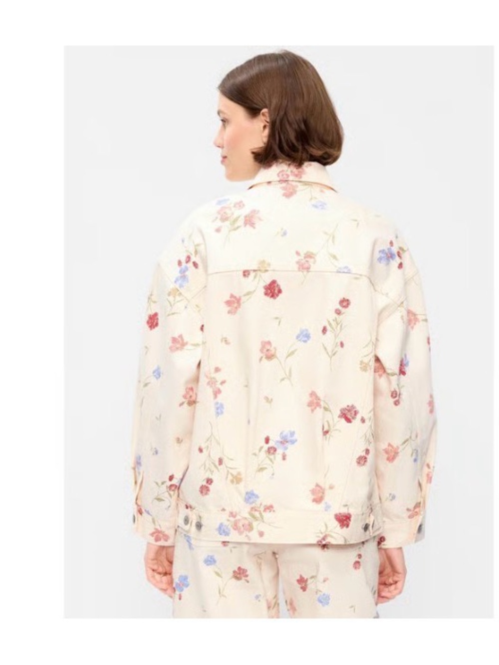 Old Navy Cream Embroidered Floral Jean Jacket - Picture 2 of 2